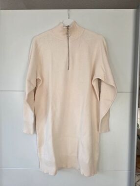 Women's Cream Half-Zip Sweater Dress